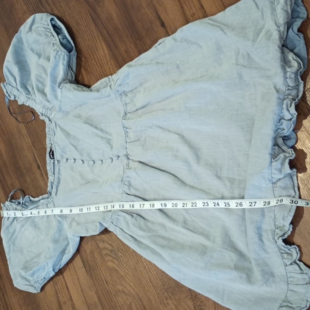 Who What Wear Blue Square Neck Puff Cap Sleeve Ruffle Mini Milkmaid Dress A26 - Picture 4 of 6